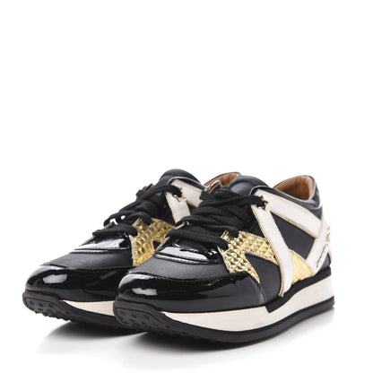 Jimmy Choo Canvas Patent Calfskin London Low Top Sneakers 36 Black Gold 3 of 12