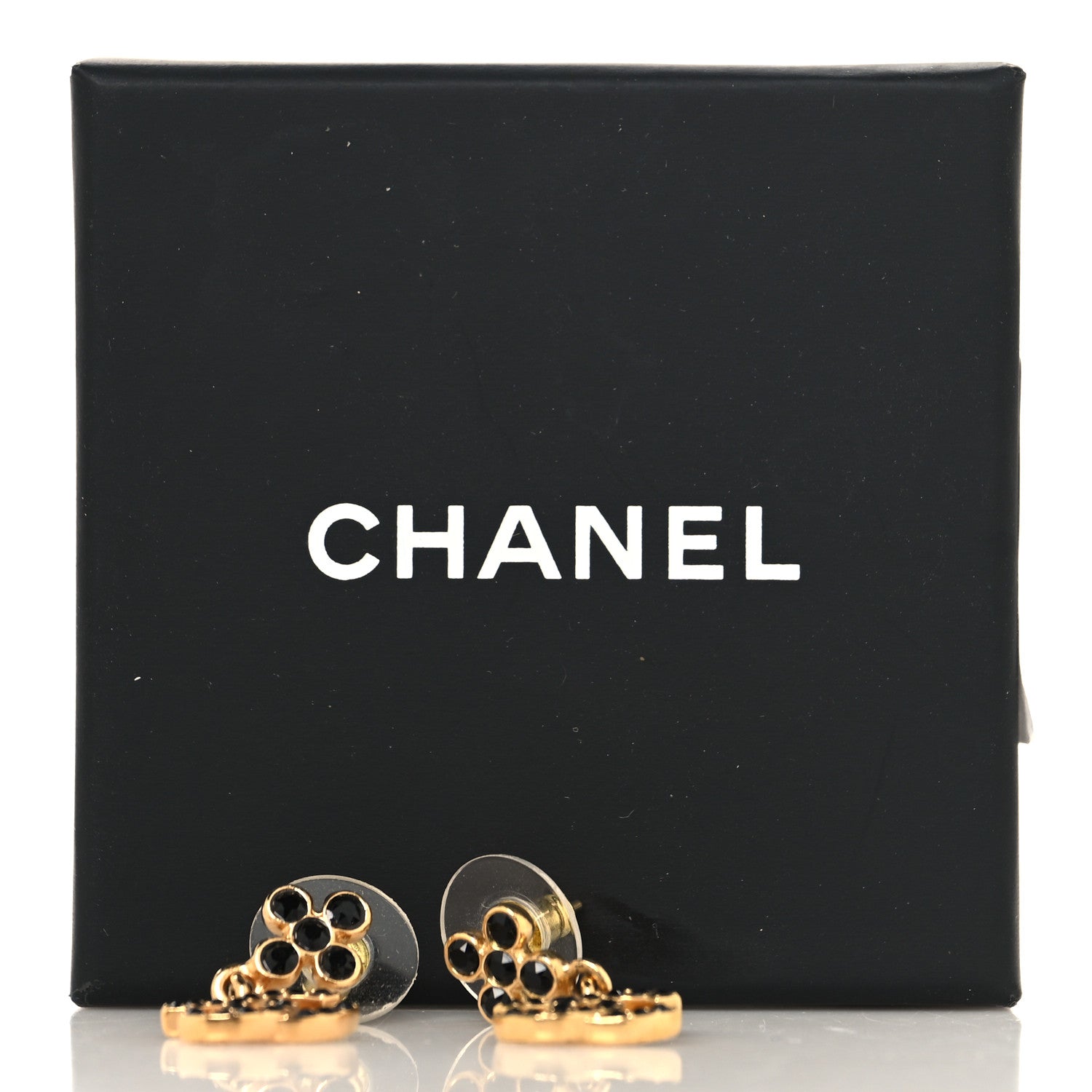 Chanel Crystal CC Drop Earrings Gold Black 5 of 5