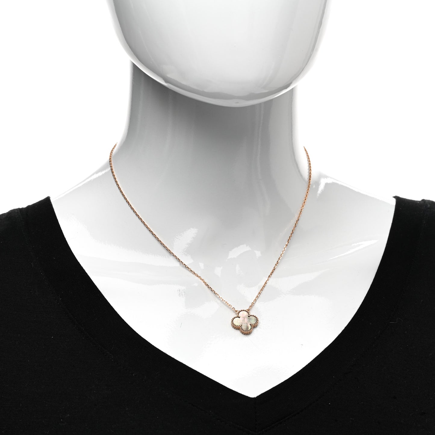 18K Rose Gold Gray Mother of Pearl Vintage Alhambra Pendant Necklace