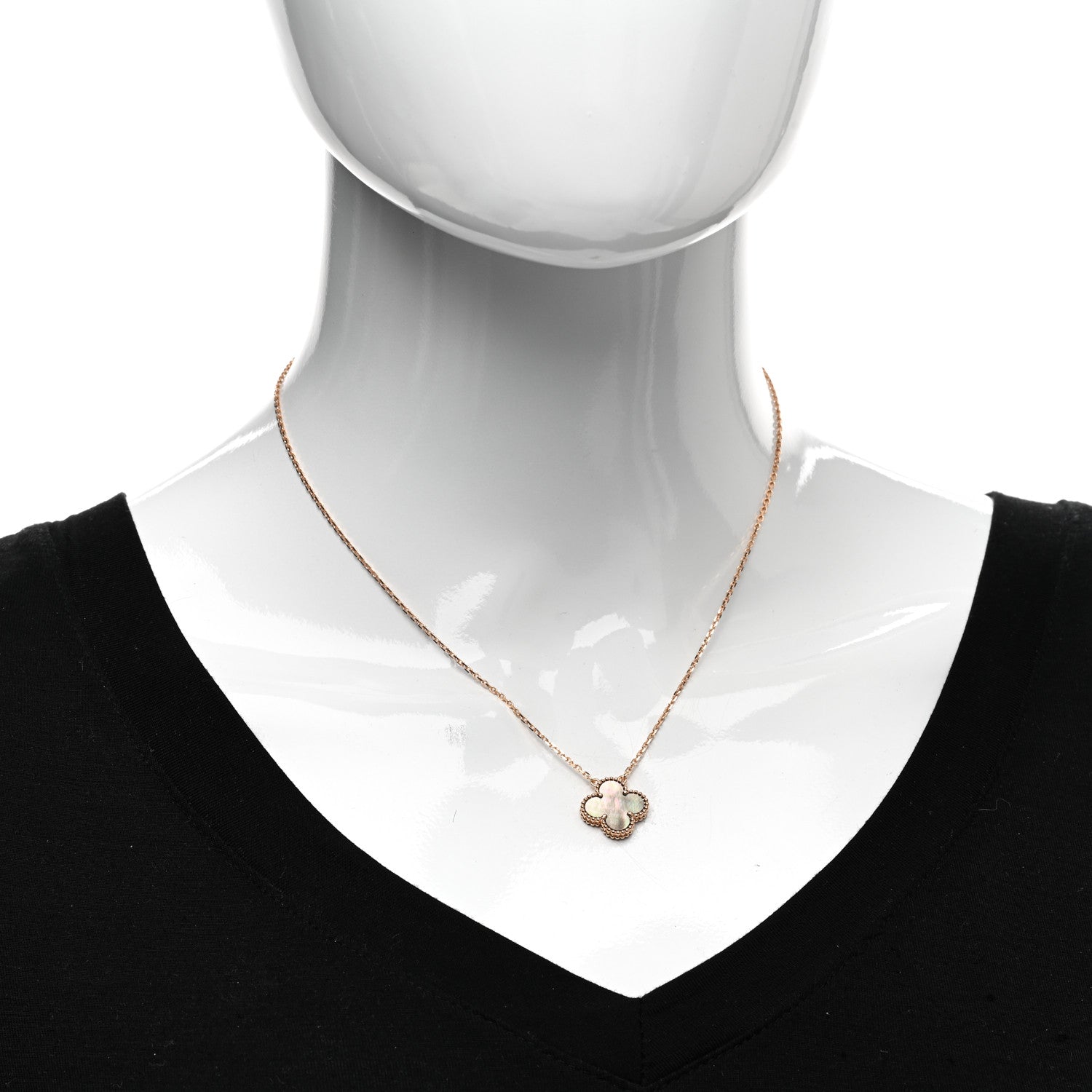Van Cleef & Arpels 18K Rose Gold Gray Mother of Pearl Vintage Alhambra Pendant Necklace 2 of 6