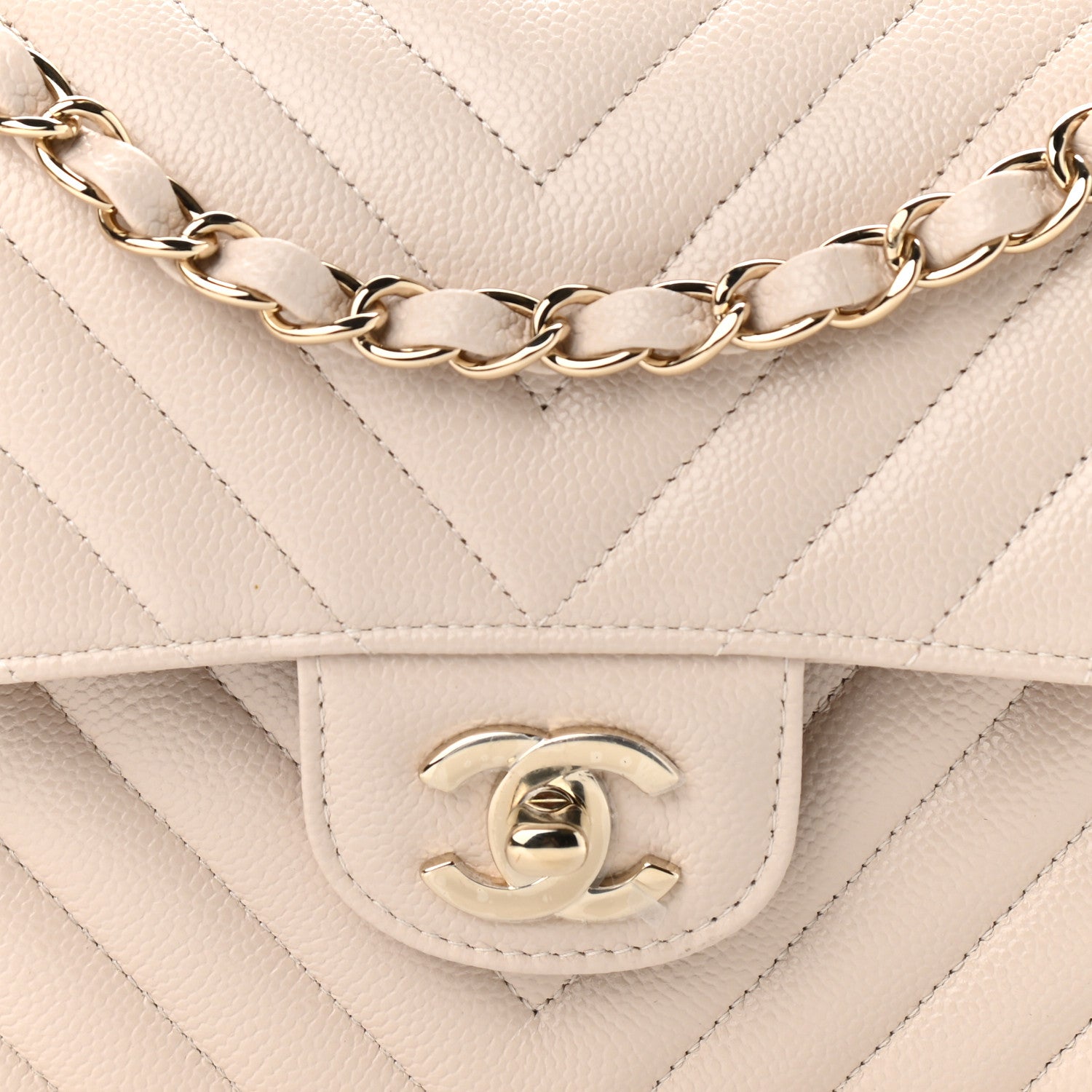 Chanel Caviar Chevron Quilted Small Double Flap Ivory 8 of 10