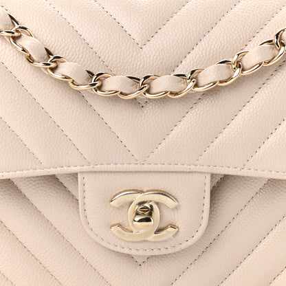 Chanel Caviar Chevron Quilted Small Double Flap Ivory 8 of 10