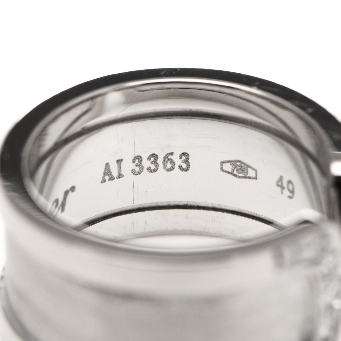 18K White Gold Diamond 10mm Logo De Cartier Ring 49 5