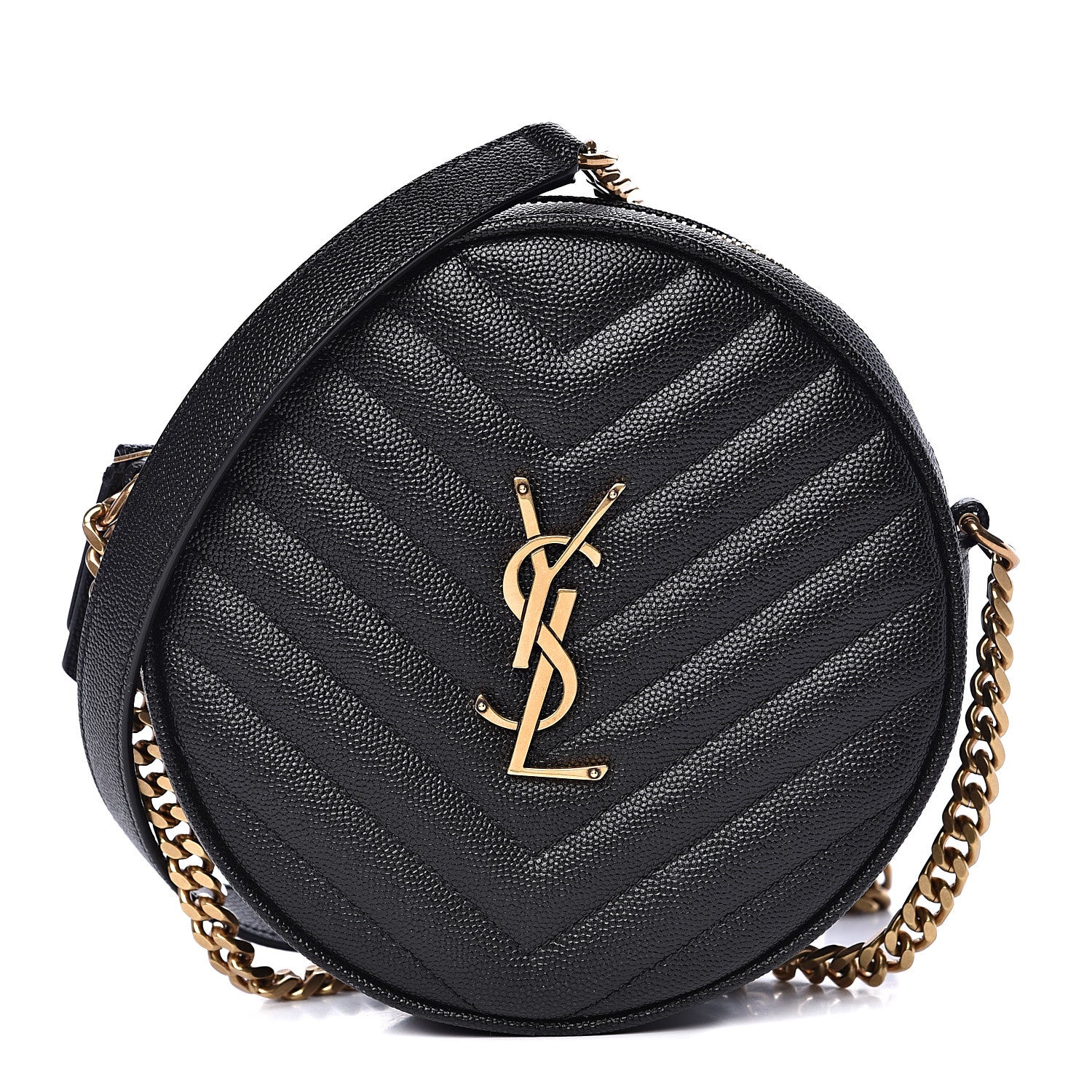 Saint Laurent Grain De Poudre Matelasse Chevron Quilted Round Vinyle Camera Bag Black 1 of 7
