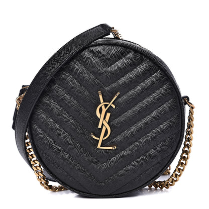 Saint Laurent Grain De Poudre Matelasse Chevron Quilted Round Vinyle Camera Bag Black 1 of 7