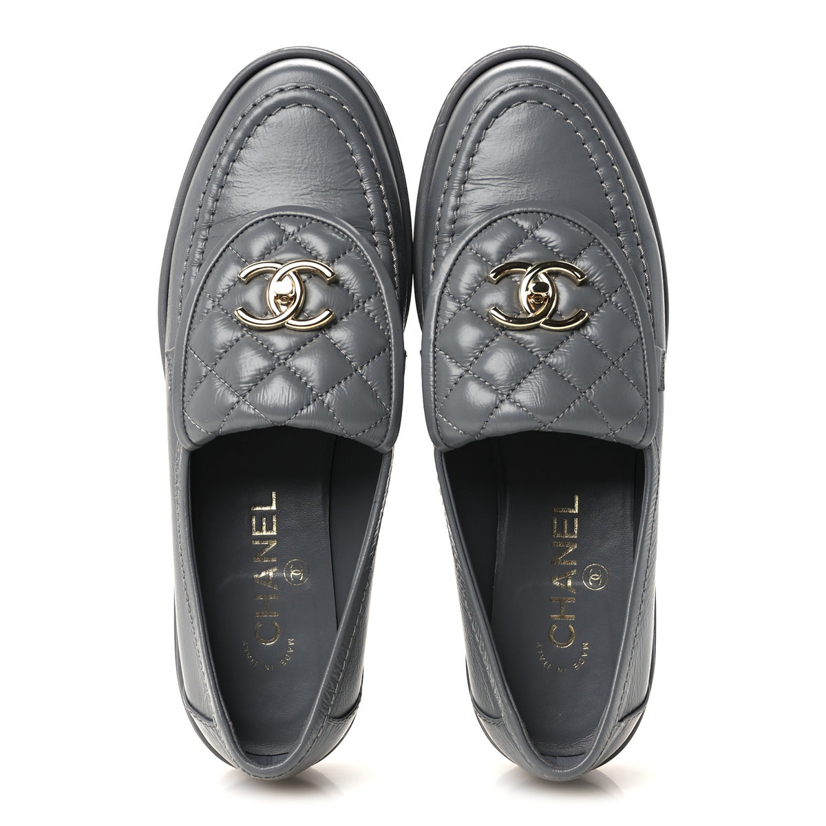 Lambskin Quilted CC Turnlock Loafers 38 Grey