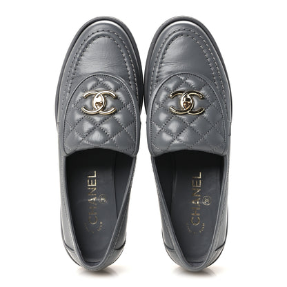 Chanel Lambskin Quilted CC Turnlock Loafers 38 Grey 2 of 11