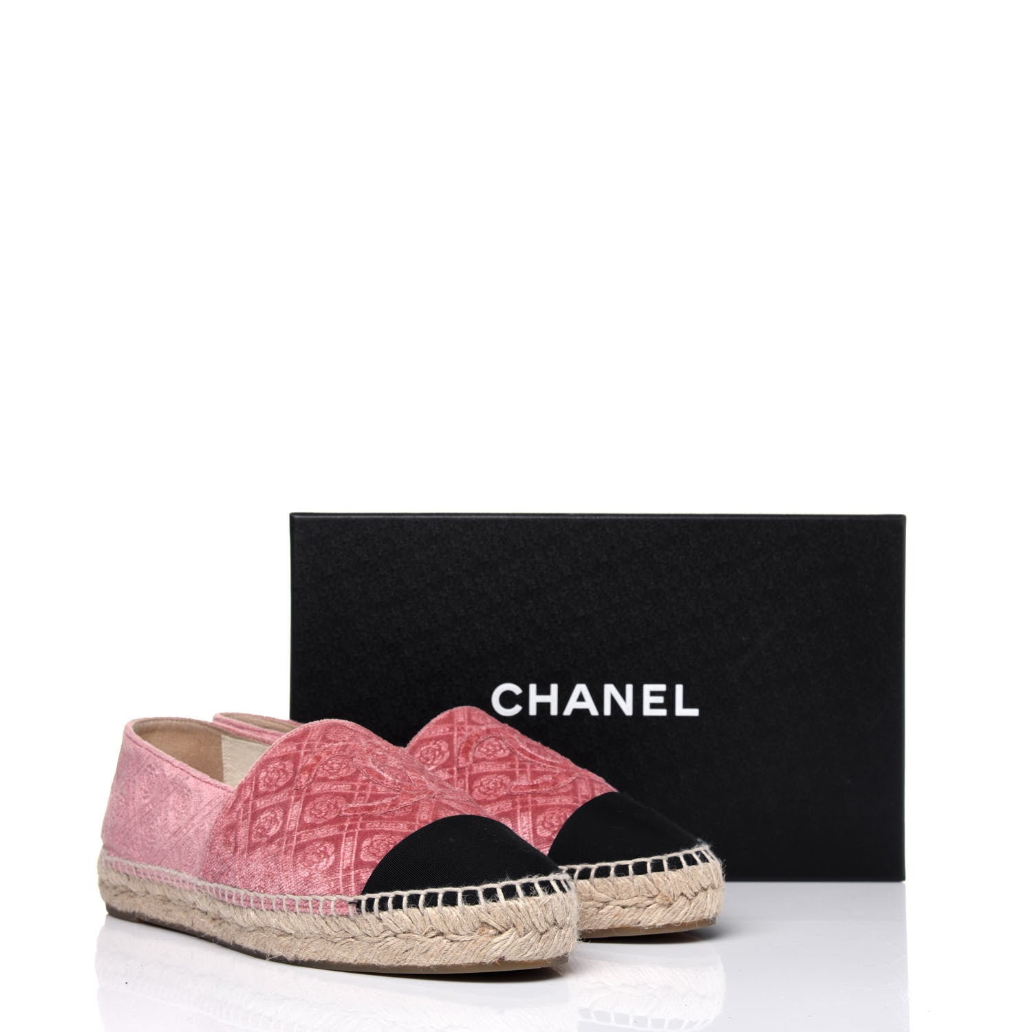 Chanel Velvet Grosgrain Quilted Camellia CC Espadrilles 40 Pink Black 12 of 12