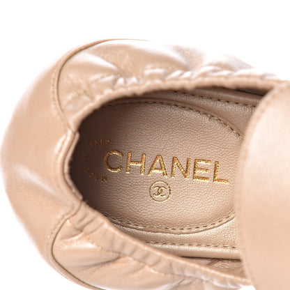 Chanel Laminated Lambskin Womens Quilted Elastic CC Moccasin Loafers 38 Beige 6 of 10