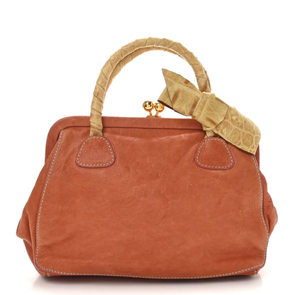 Miu Miu Vitello Crocodile Embossed Kisslock Bow Bag Coral 1 of 9