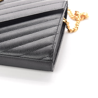 Saint Laurent Grain De Poudre Matelasse Chevron Monogram Chain Wallet Black 10 of 10