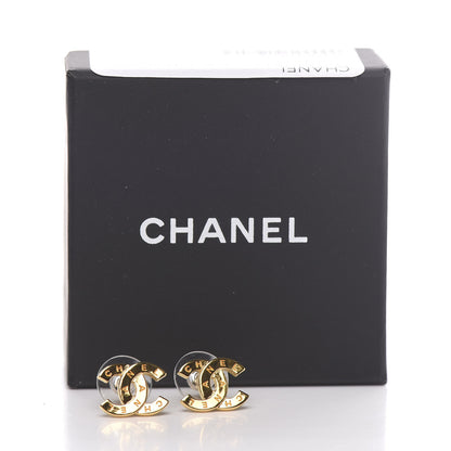 Chanel Metal CC Paris Button Stud Earrings Gold 5 of 5