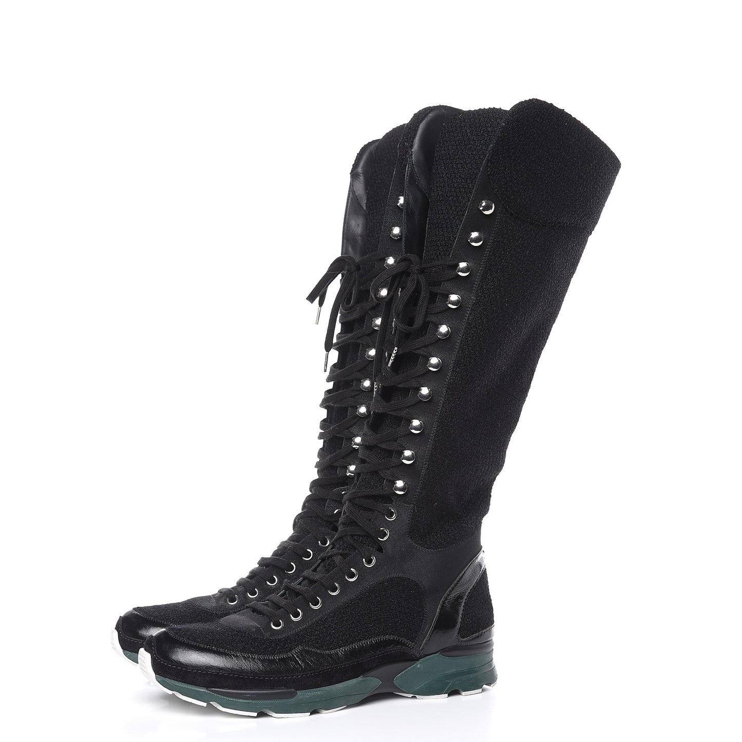 Tweed Patent Calfskin Sneaker High Boots 40.5 Black