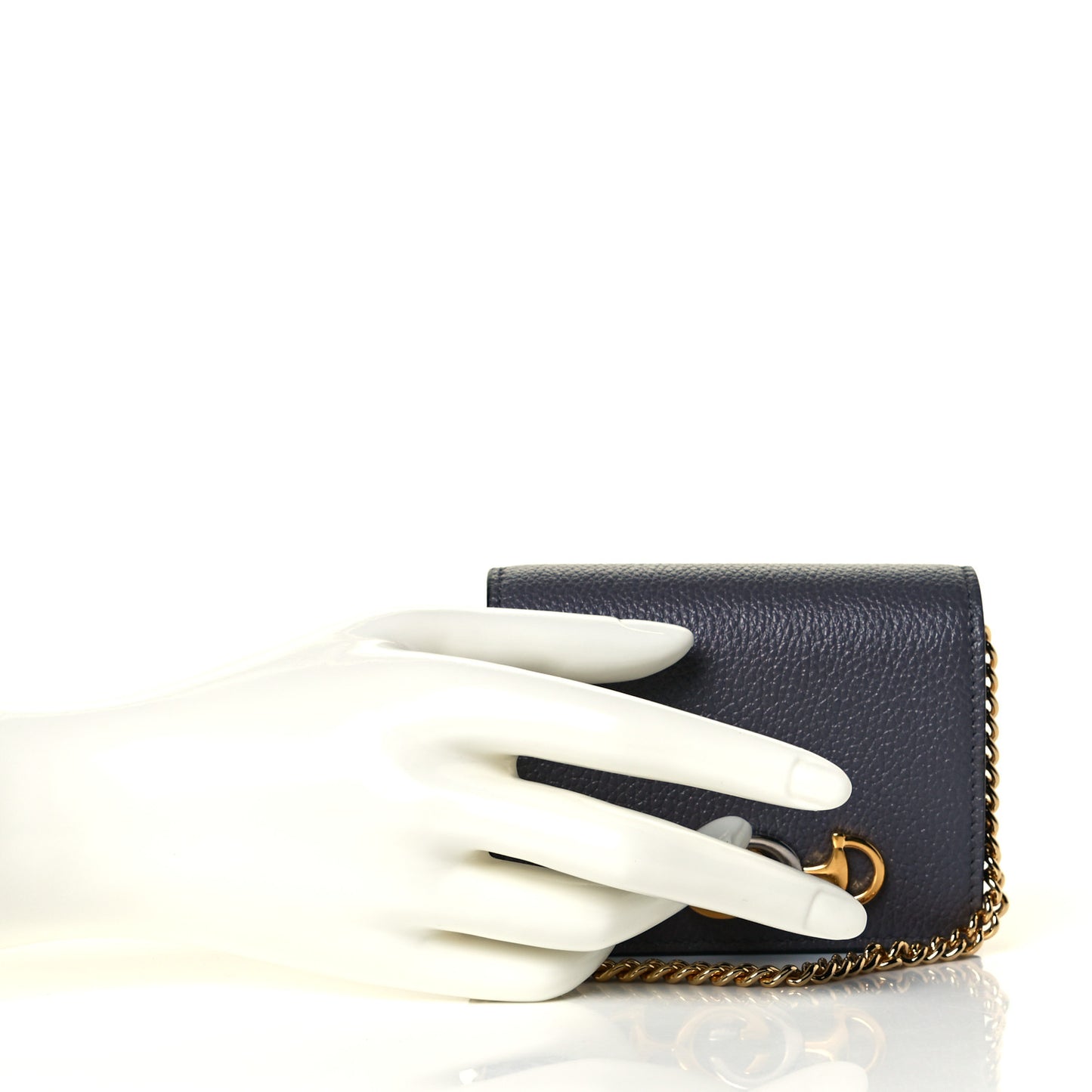 Grainy Calfskin Zumi Chain Card Case Wallet Dusty Grey