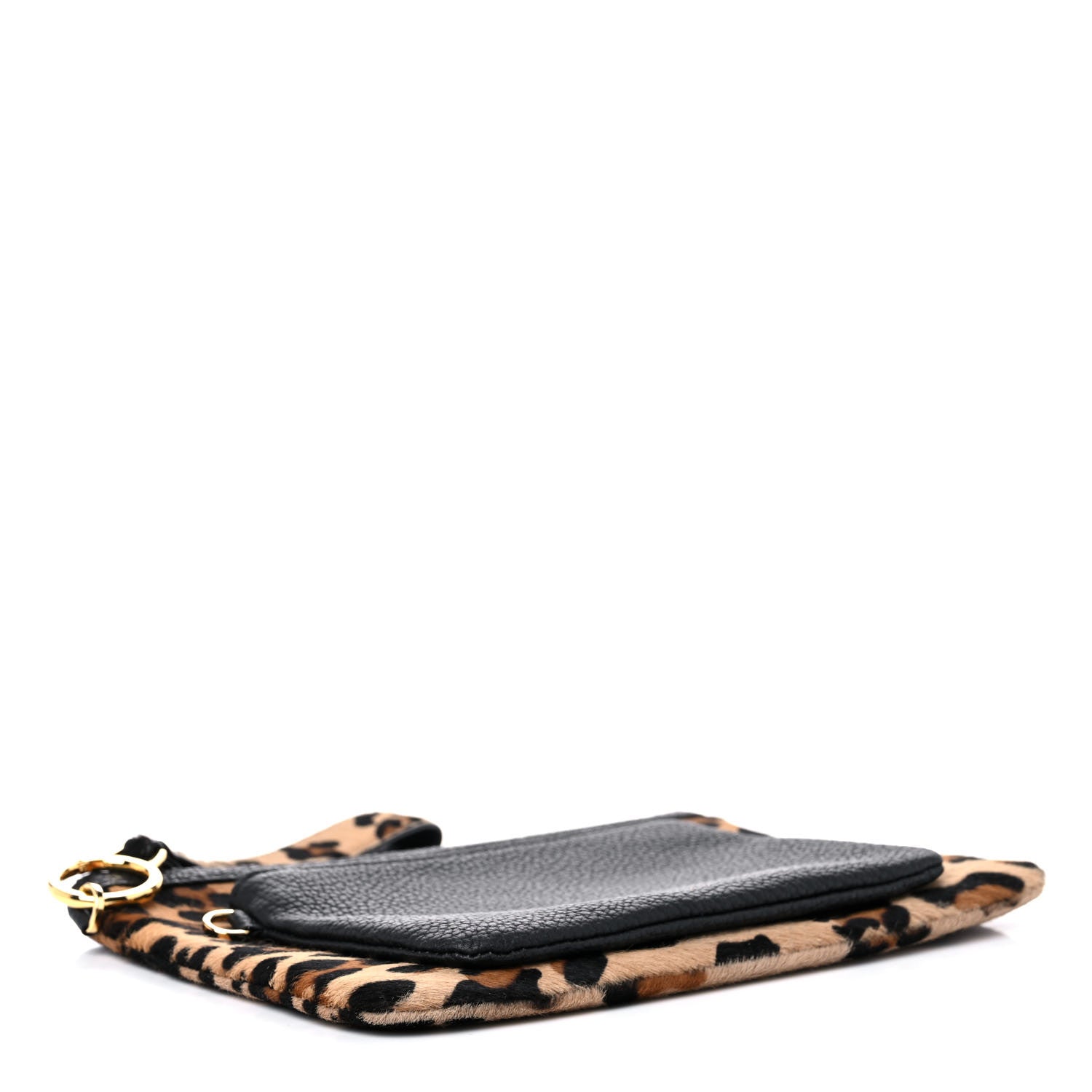 MCM Calf Hair Calfskin Leopard Zip Pouch Set Black 6 of 13