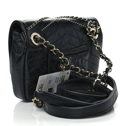 Chanel Crumpled Calfskin Chevron Chain Mini Square Flap Black 3 of 10