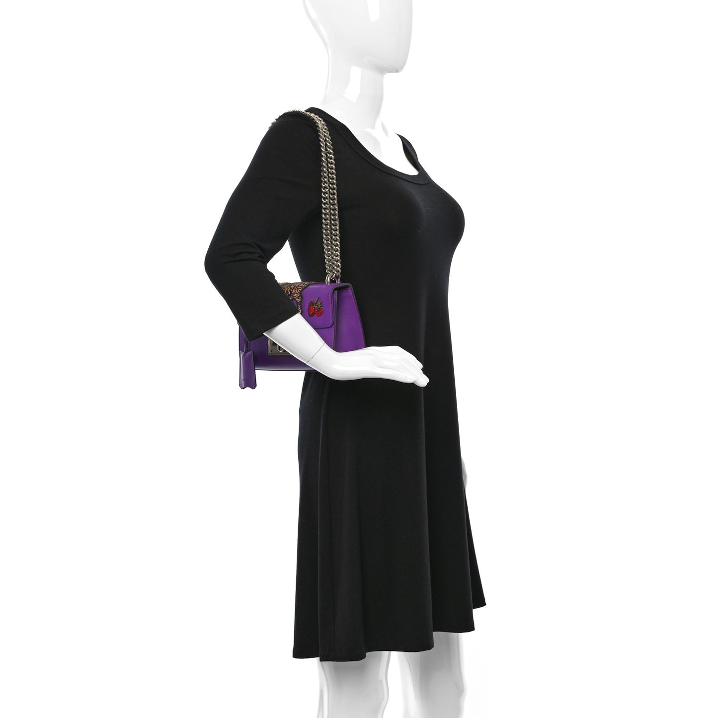 Calfskin Embroidered Tiger Strawberry Small Padlock Shoulder Bag Purple