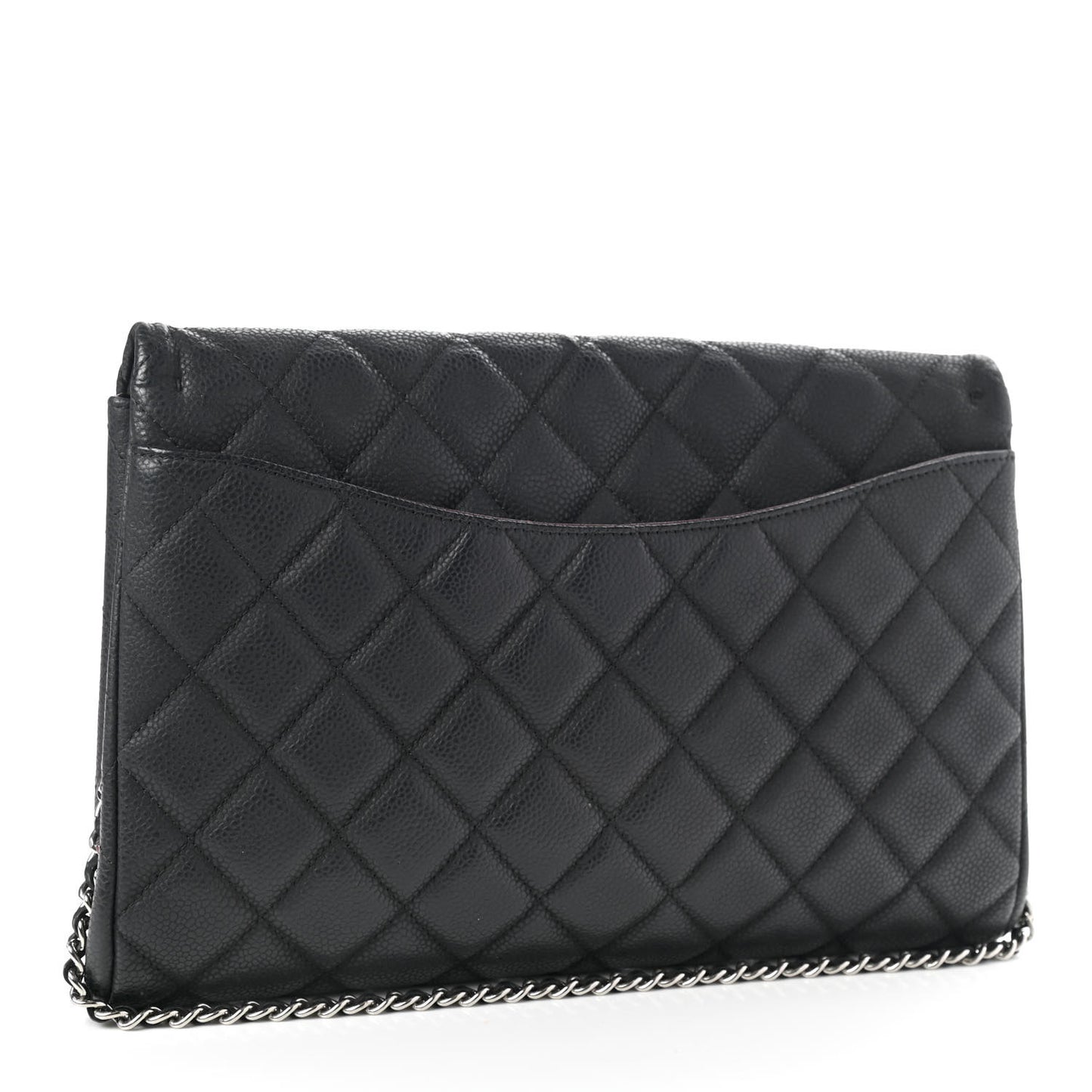 Caviar Quilted Clutch With Chain Flap Black