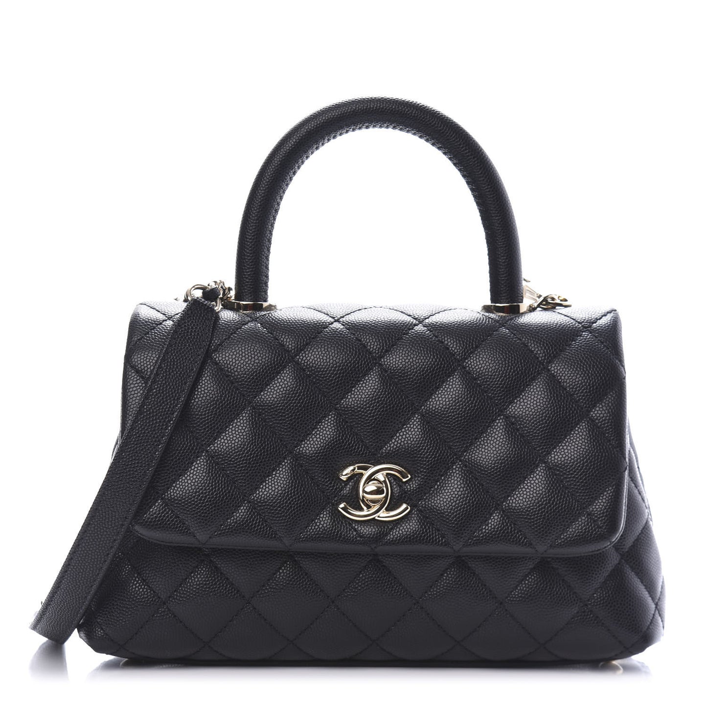 Caviar Quilted Mini Coco Handle Flap Black
