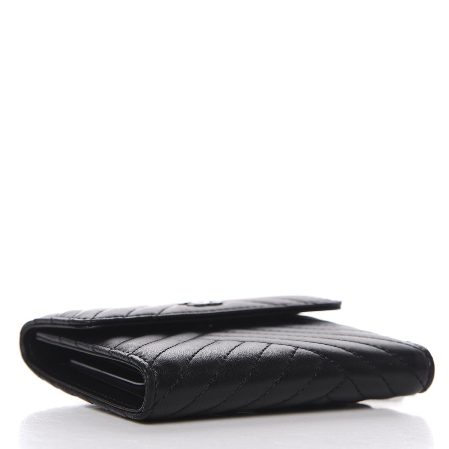Lambskin Chevron Quilted Compact Flap Wallet Black