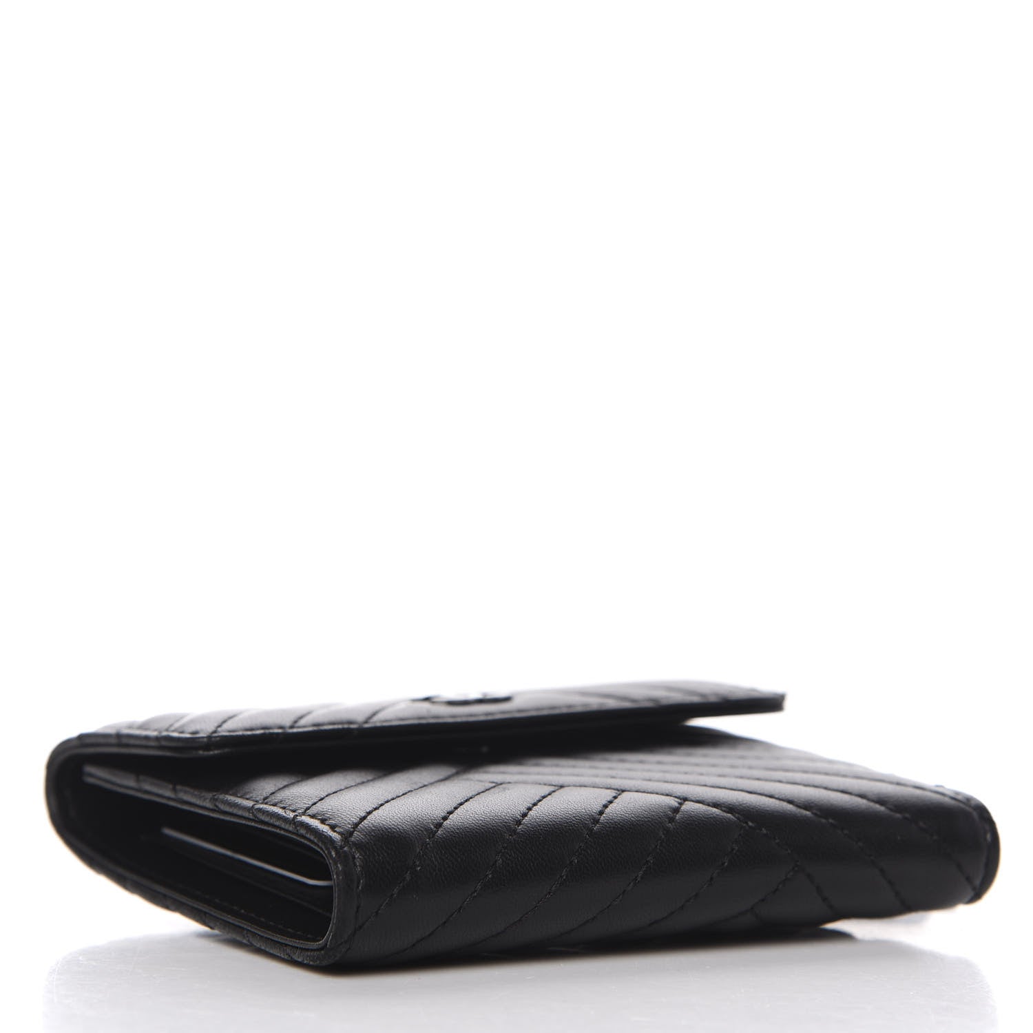 Chanel Lambskin Chevron Quilted Compact Flap Wallet Black 4 of 8