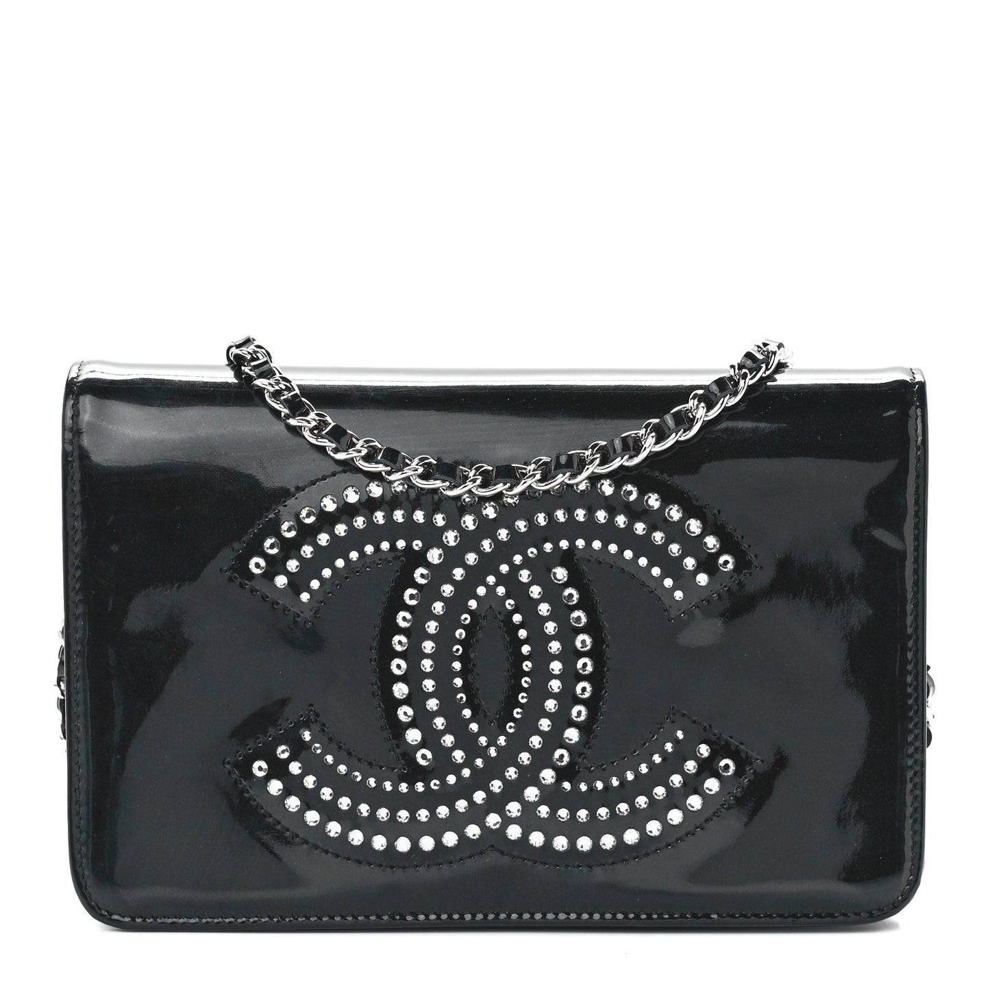 Patent Strass Wallet On Chain WOC Black