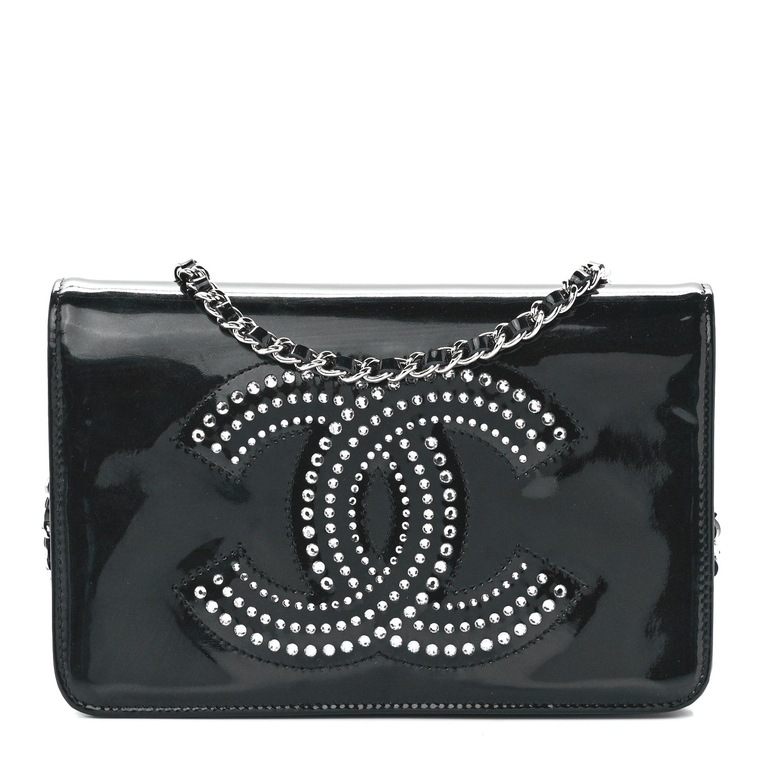 Chanel Patent Strass Wallet On Chain WOC Black 1 of 12