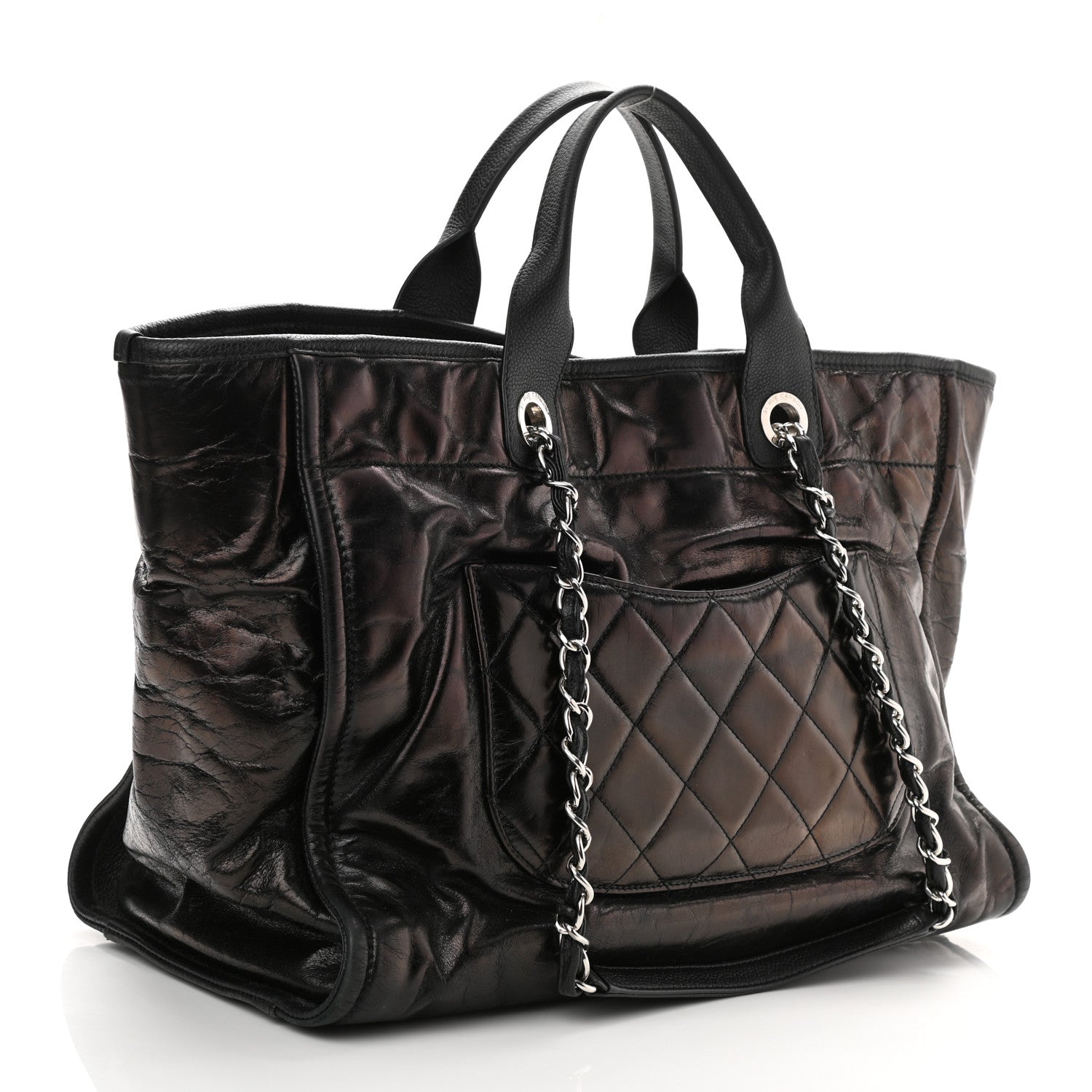 Chanel Glazed Calfskin Large Deauville Tote Black 3 of 10