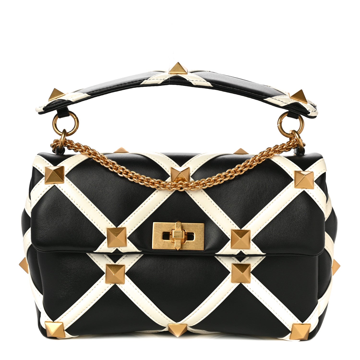Valentino Garavani Nappa Large Roman Stud Shoulder Bag Black White 1 of 9