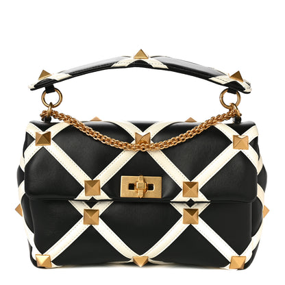 Valentino Garavani Nappa Large Roman Stud Shoulder Bag Black White 1 of 9