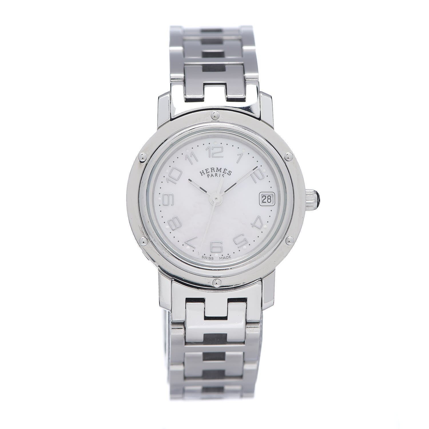 Hermes Stainless Steel Mother of Pearl 24mm Clipper Quartz Watch 1 of 5