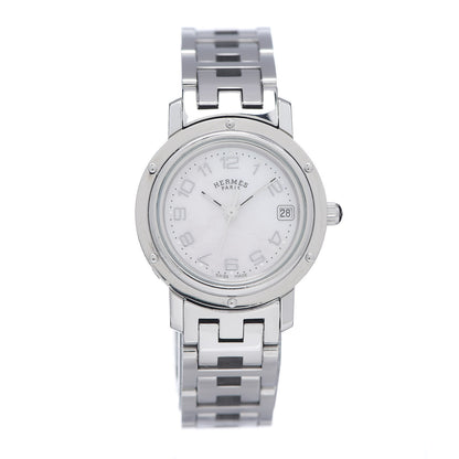 Hermes Stainless Steel Mother of Pearl 24mm Clipper Quartz Watch 1 of 5