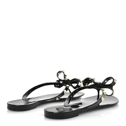 Valentino Garavani PVC Jelly Rockstud Bow Thong Sandals 36 Black 5 of 10