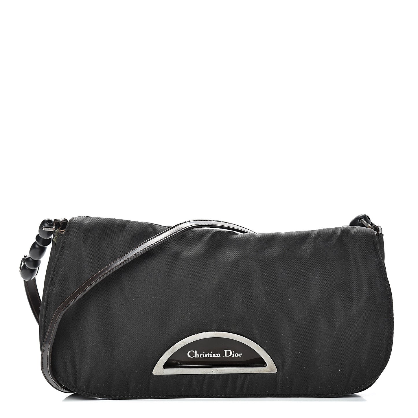 Nylon Calfskin Maris Pearl Beaded Shoulder Bag Black