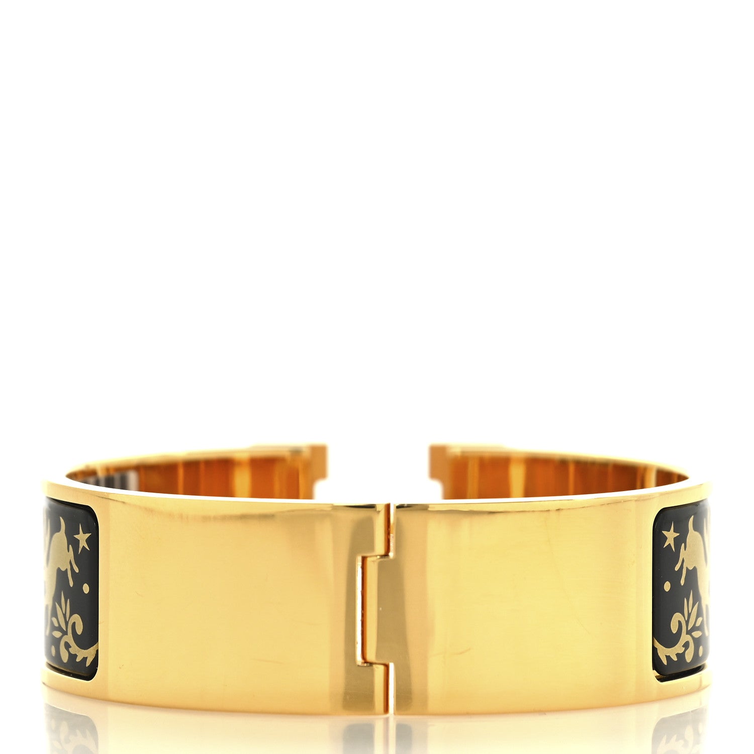 Hermes Enamel Printed Wide Clic Clac H Bracelet GM Black Gold 3 of 4
