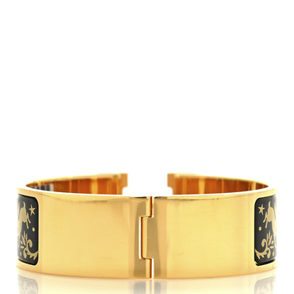 Hermes Enamel Printed Wide Clic Clac H Bracelet GM Black Gold 3 of 4