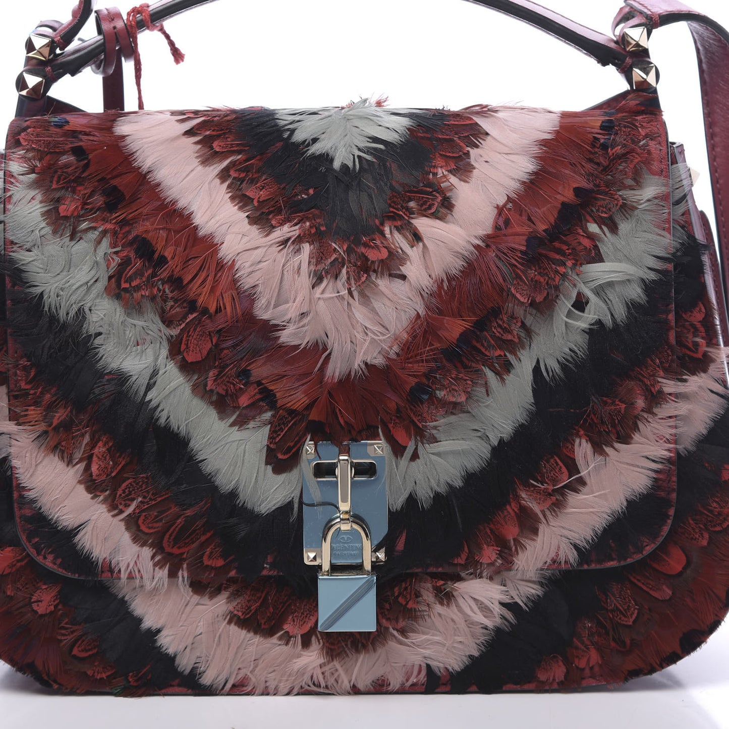 Calfskin Piper Feather Joylock Flap Messenger Bag Red