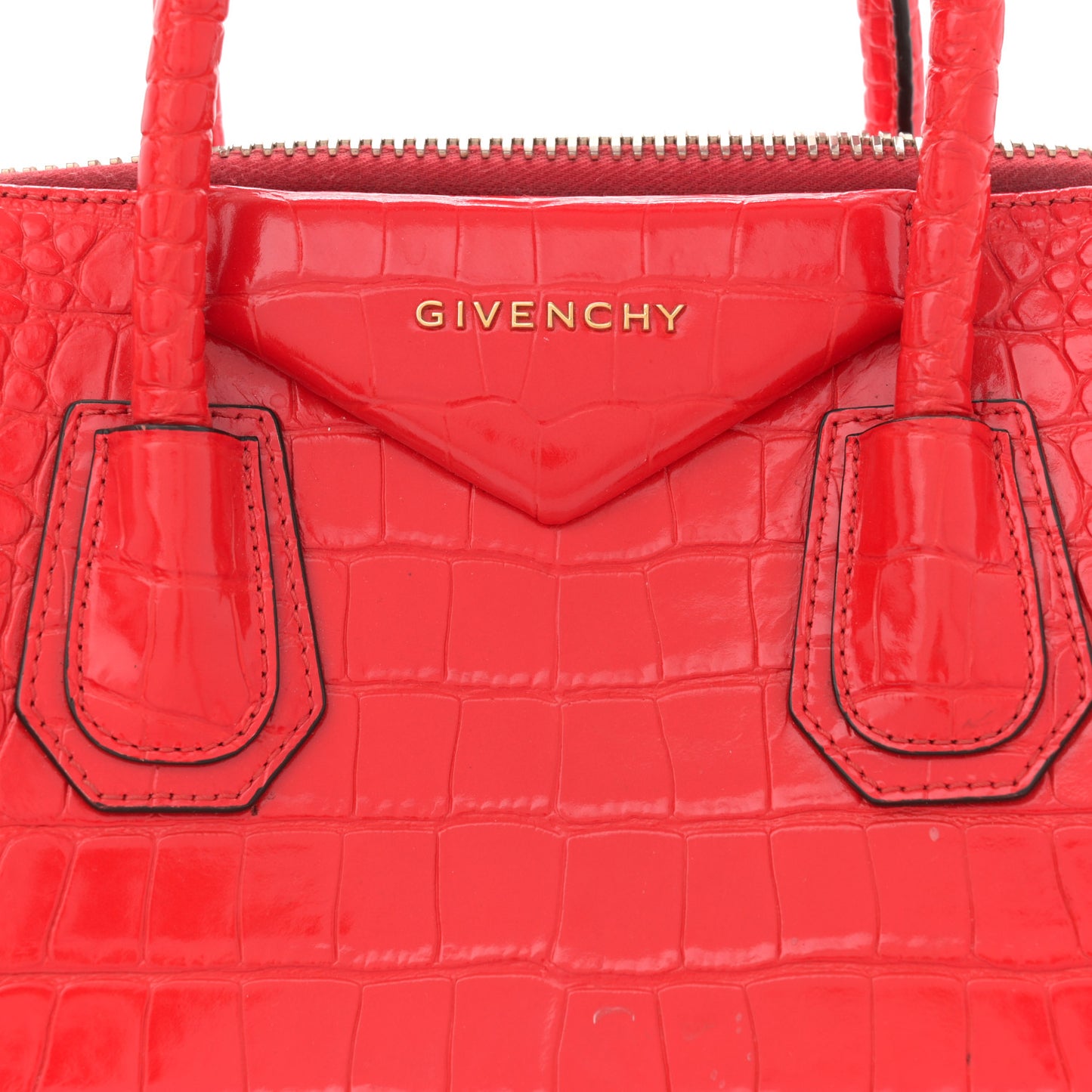 Calfskin Crocodile Embossed Small Antigona Red