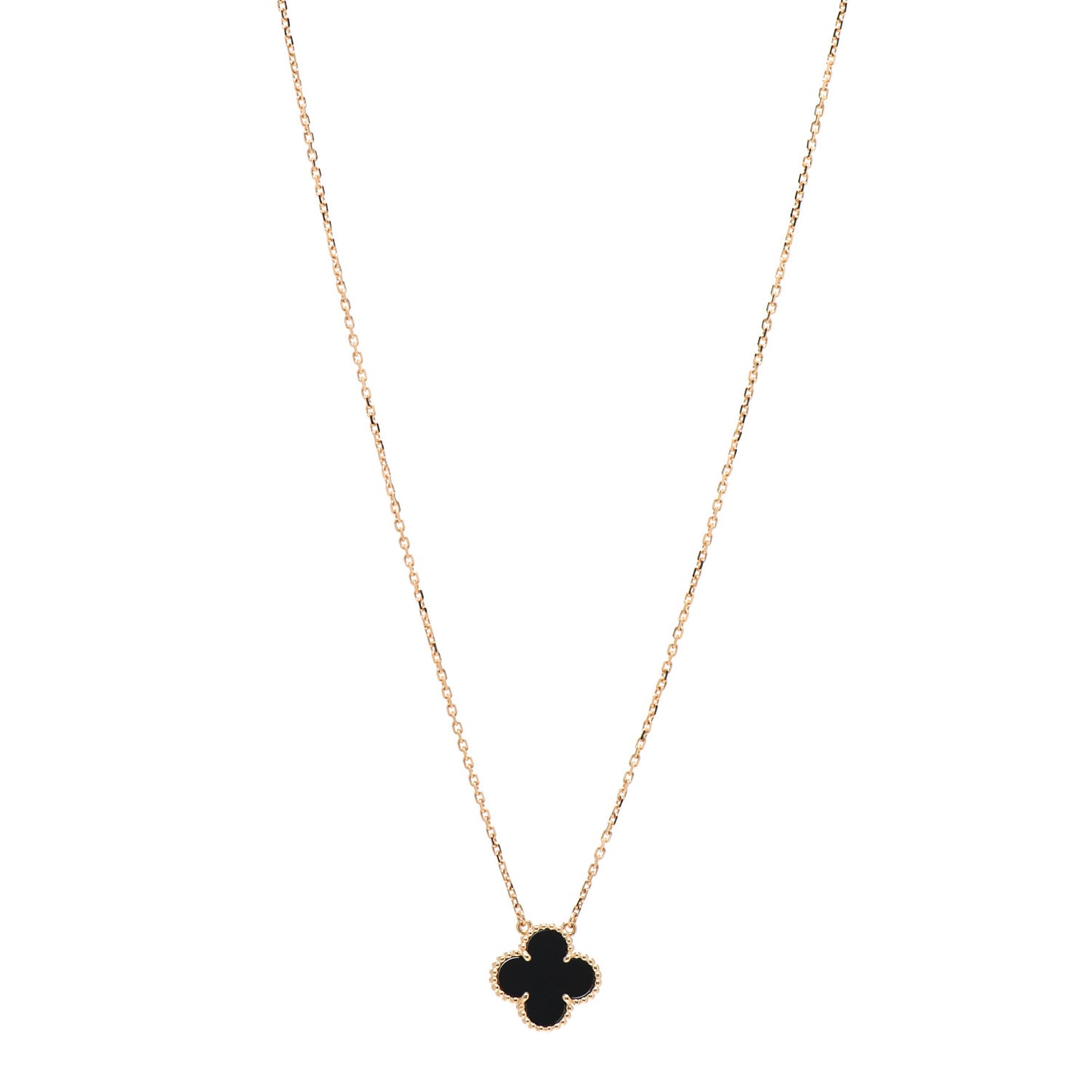 18K Yellow Gold Black Onyx Vintage Alhambra Pendant Necklace