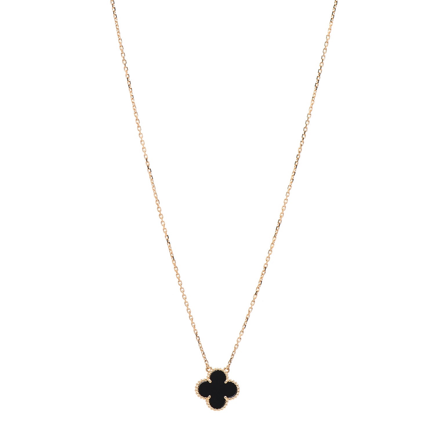 Van Cleef & Arpels 18K Yellow Gold Black Onyx Vintage Alhambra Pendant Necklace 1 of 5