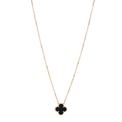 Van Cleef & Arpels 18K Yellow Gold Black Onyx Vintage Alhambra Pendant Necklace 1 of 5