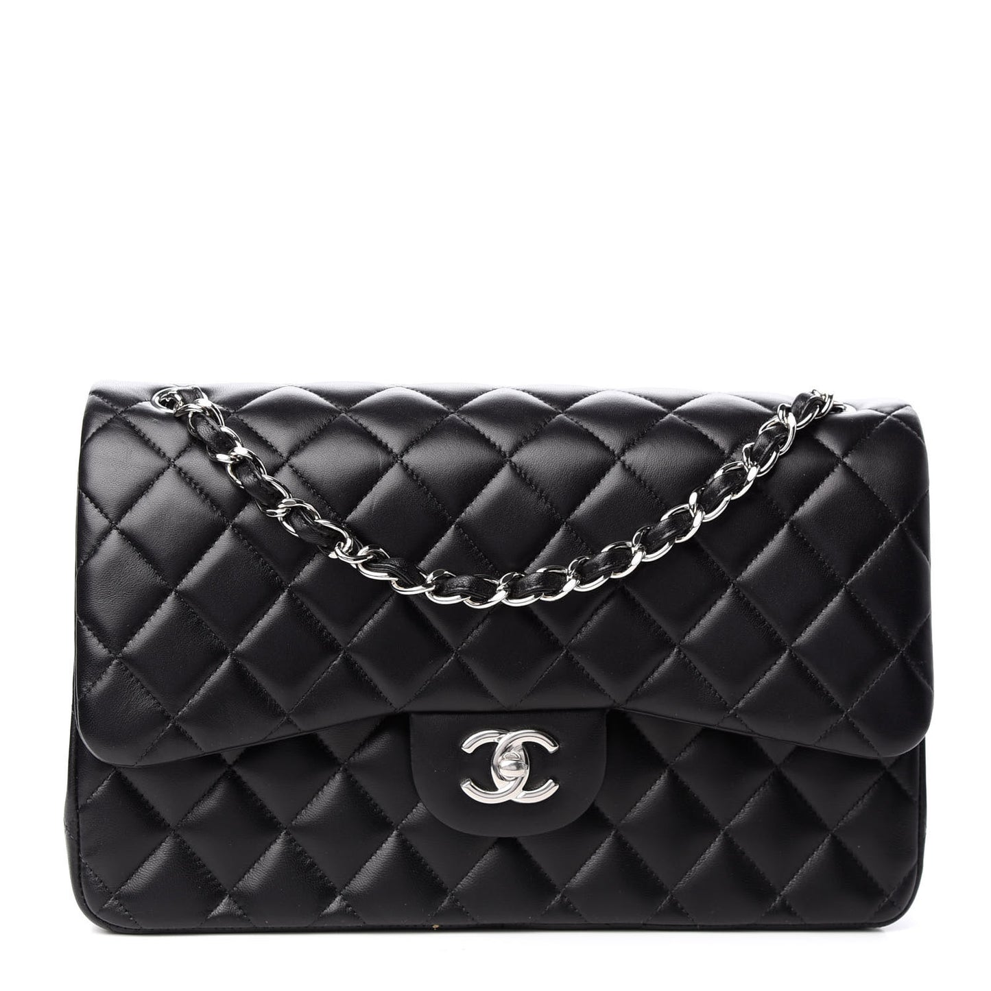 Lambskin Quilted Jumbo Double Flap Black
