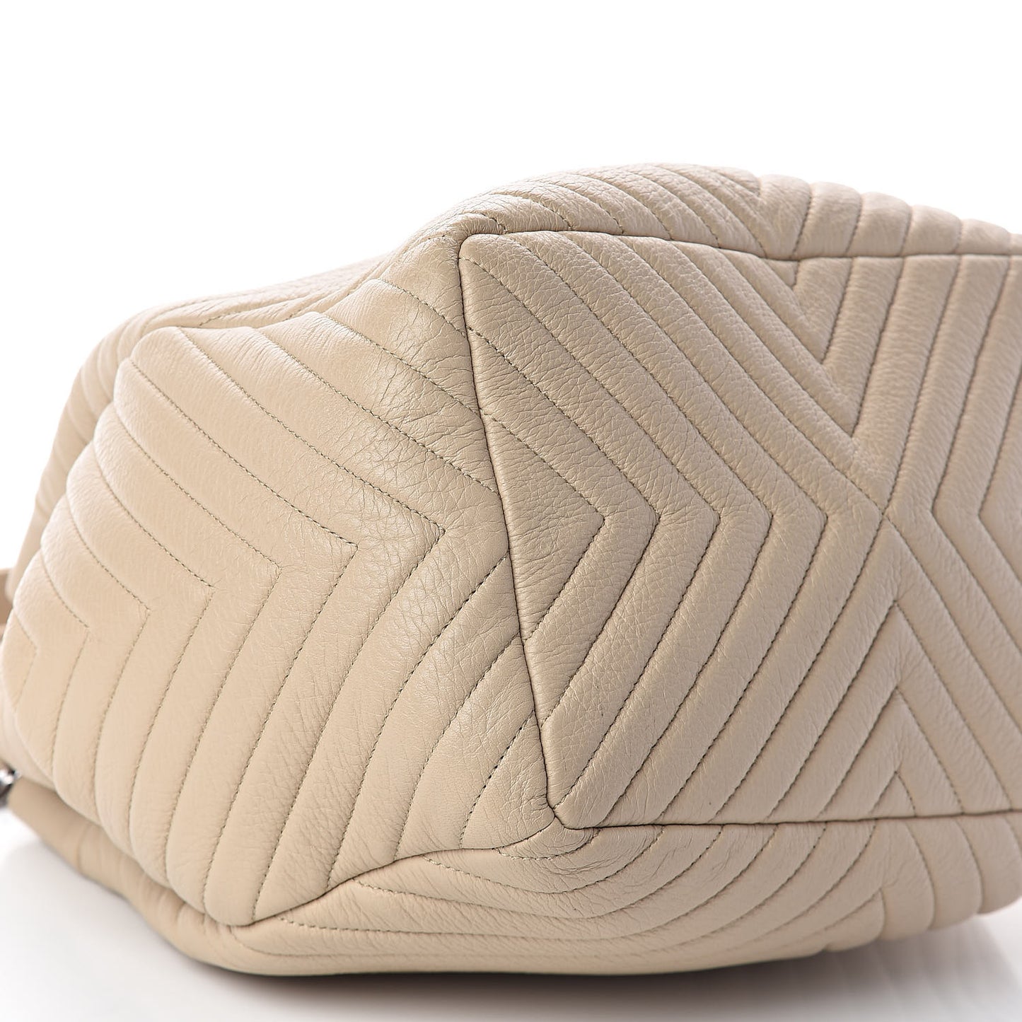 Deerskin Chevron Large CC Chain Bucket Drawstring Bag Beige