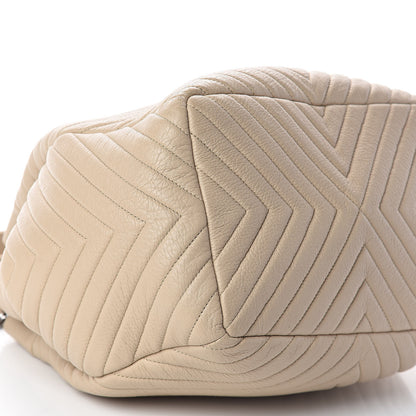 Chanel Deerskin Chevron Large CC Chain Bucket Drawstring Bag Beige 9 of 10