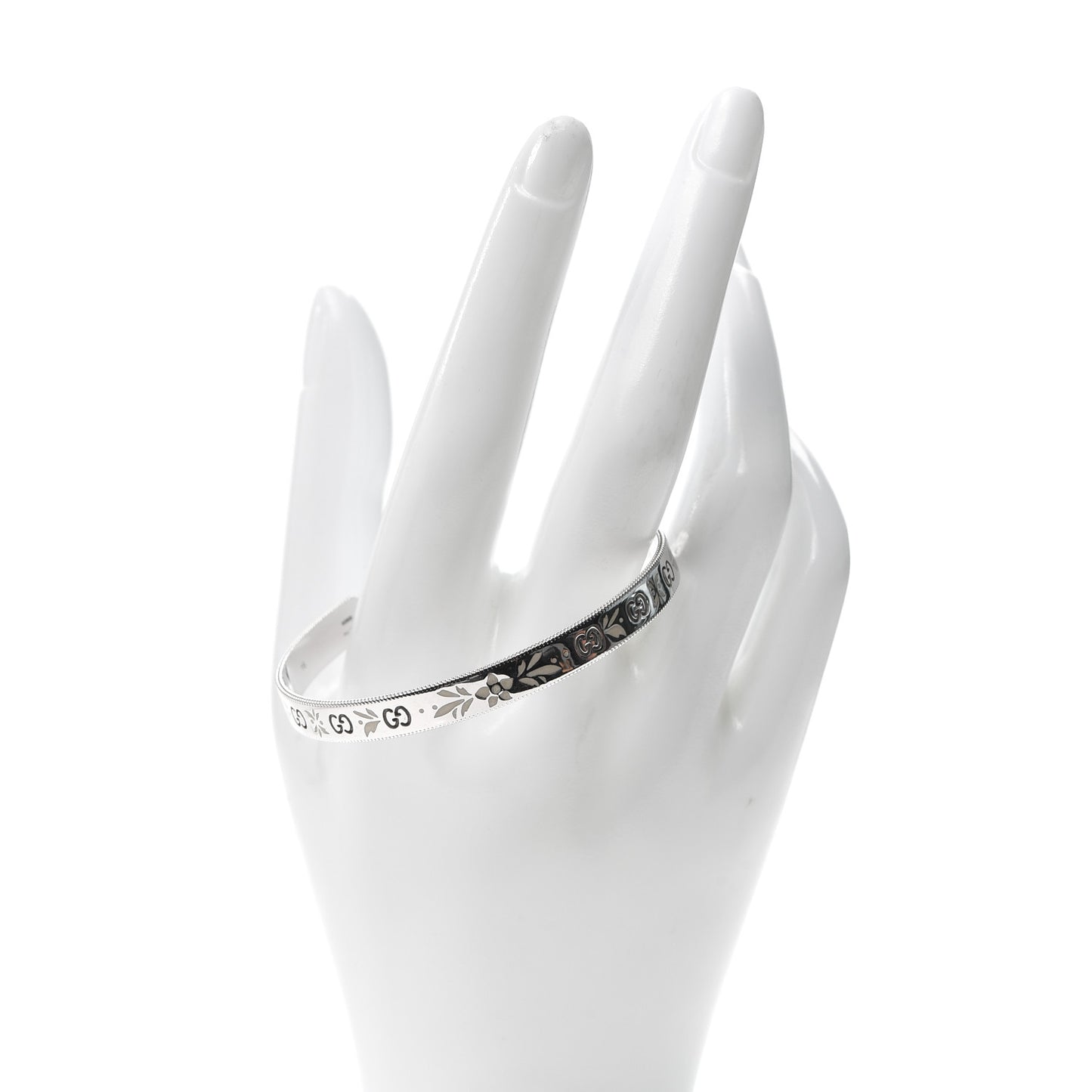 18K White Gold Enamel Icon Blooms Cuff Bracelet