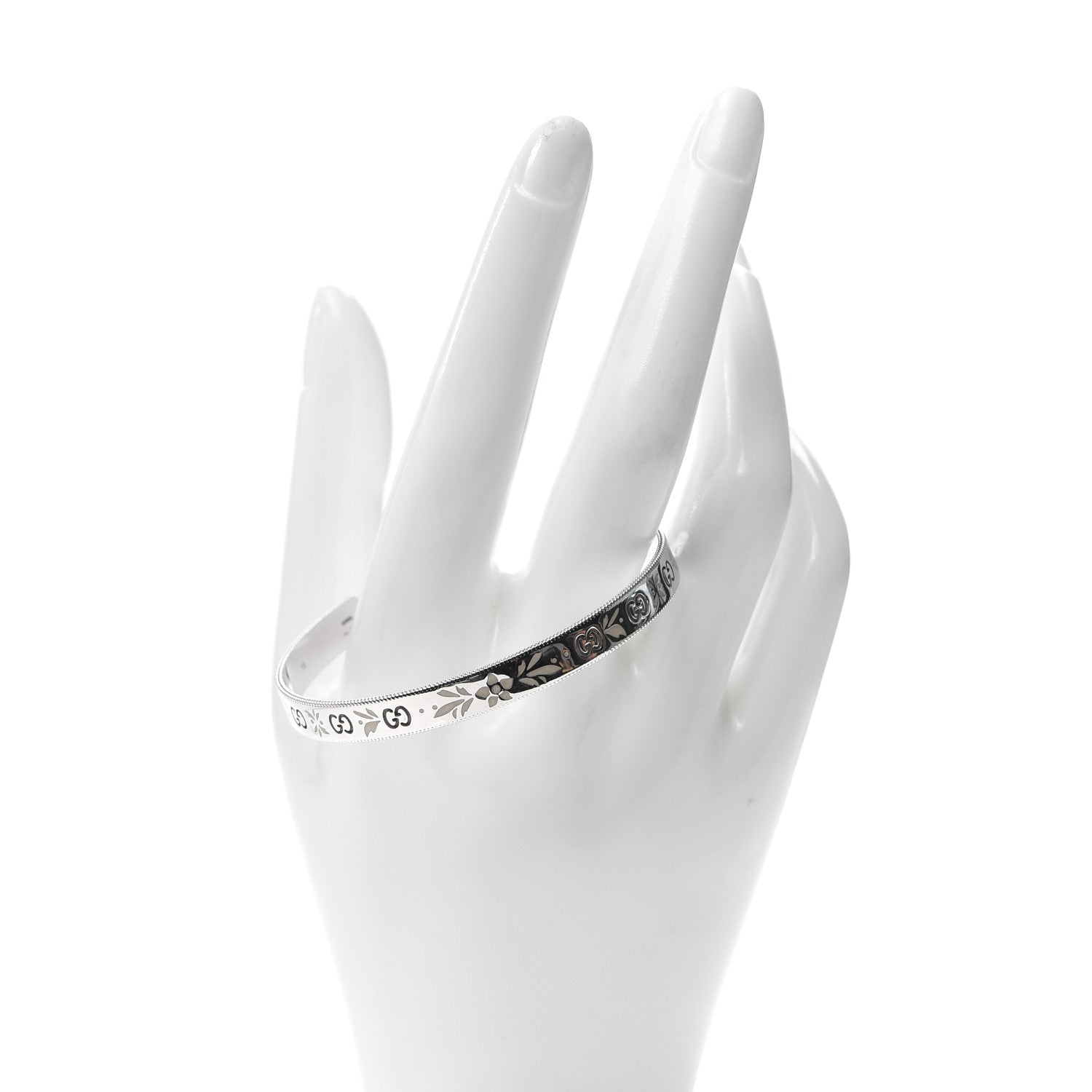 Gucci 18K White Gold Enamel Icon Blooms Cuff Bracelet 2 of 7