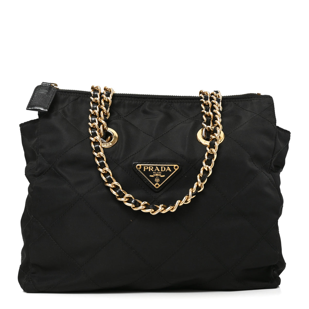Nylon Tessuto Impuntu Quilted Flap Shoulder Bag Black