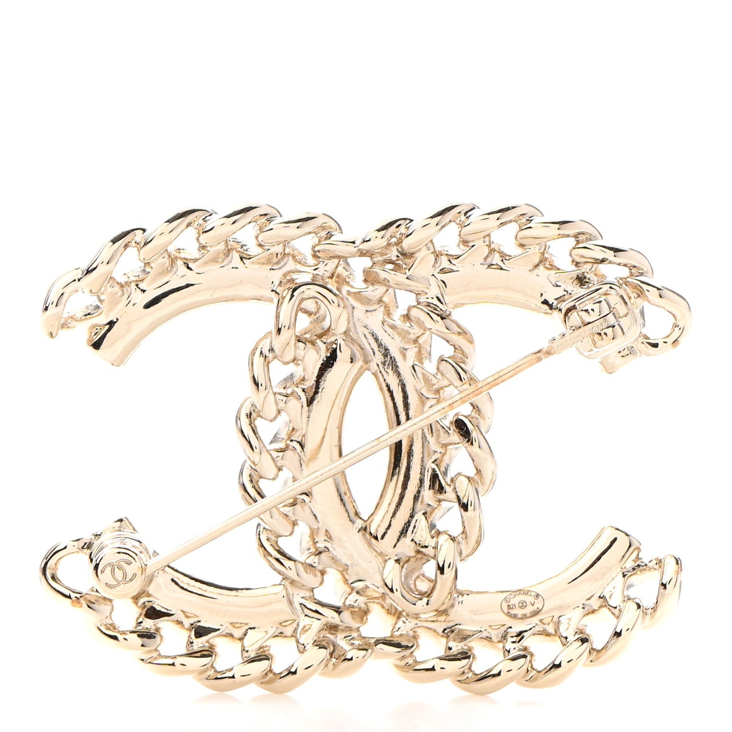 Crystal Chain CC Brooch Gold