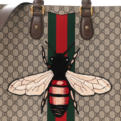 Gucci GG Supreme Monogram Web Animalier Bee Vertical Tote Brown 8 of 10
