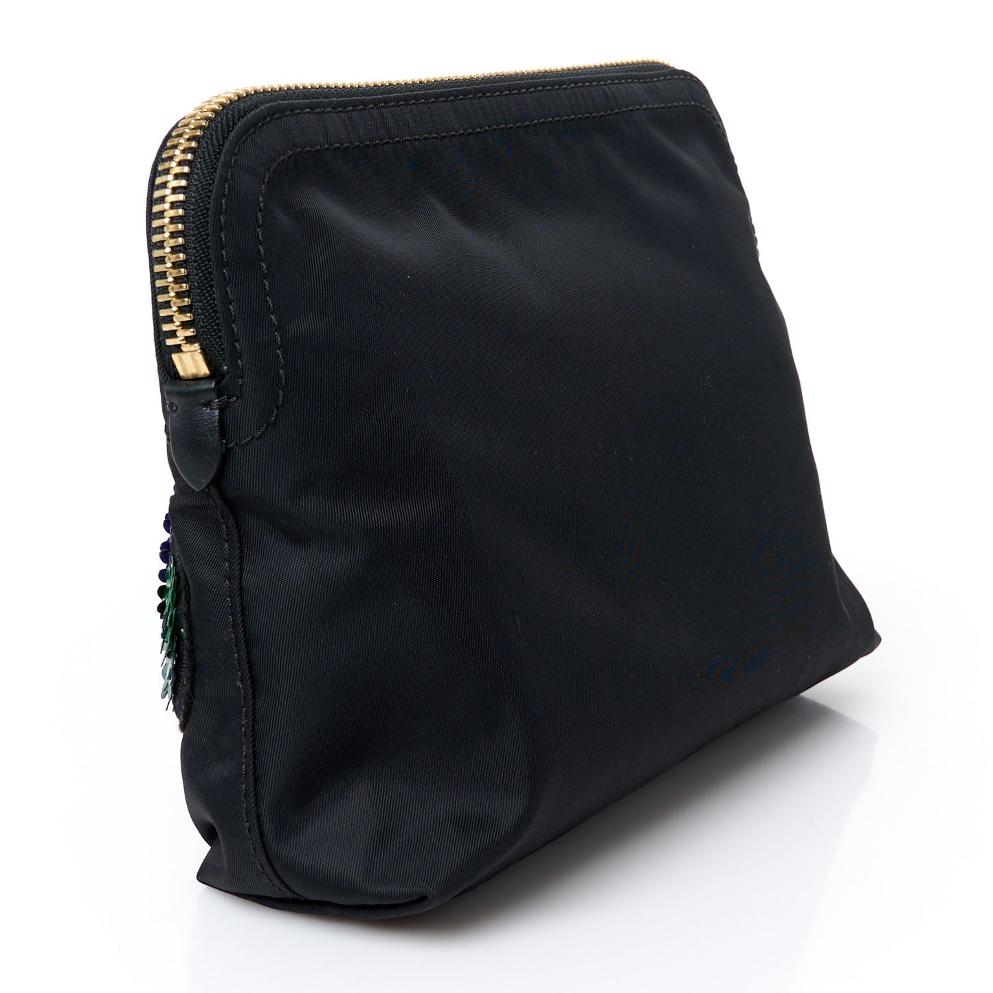 Nylon Sequin Floral Pouch Black Multicolor